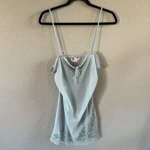 Victoria’s Secret Slip Dress Womens Medium Sage Green Lace Sheer Babydoll Slit